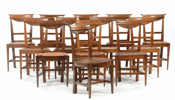 Quattordici sedie in noce Direttorio, inizio XIX secolo