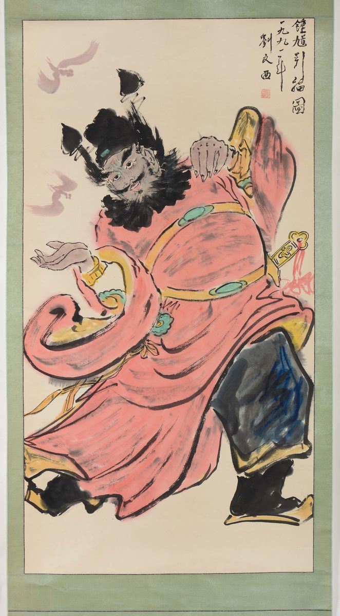 A painting on paper depicting dignitary with inscription and Liu Wenxi’ signature, China, 20th century  - Auction Fine Chinese Works of Art - Cambi Casa d'Aste