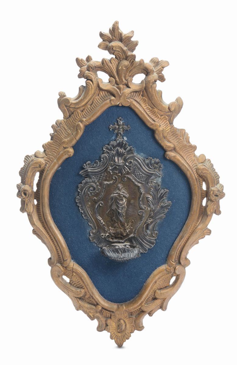 Acquasantiera in argento sbalzato, punzone Torretta, Genova XVIII secolo  - Asta Argenti da Collezione e Objets de Vertu - Cambi Casa d'Aste