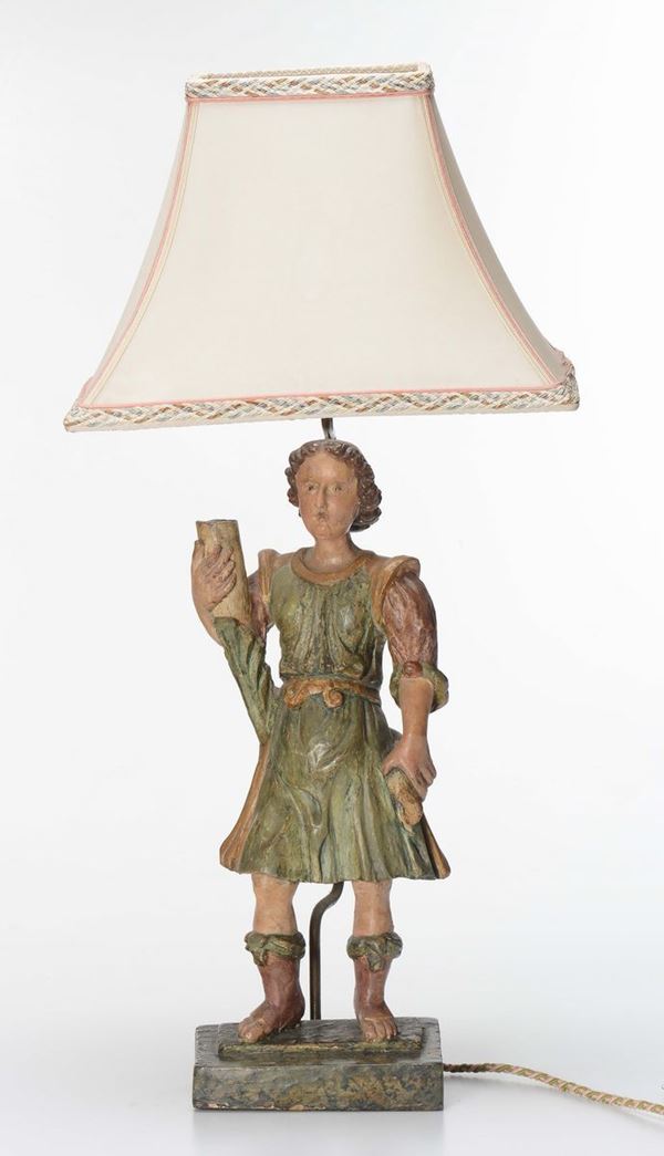 Putto reggi cornucopia in legno intagliato e dorato, XVIII secolo