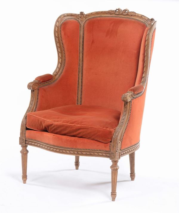 Bergere in legno e velluto rosso, XIX-XX secolo