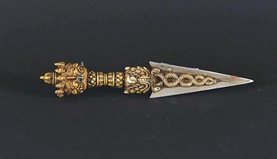 Pugnale Rituale in Bronzo Dorato, Tibet, XIX Secolo