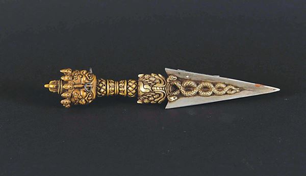 A ritual gilt bronze dagger, Tibet, 19th century