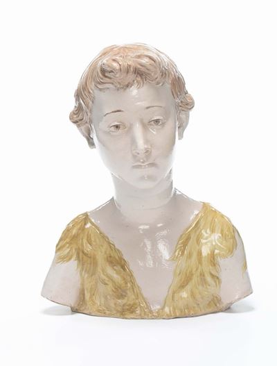 Testa di Bambino in Ceramica Policroma, Firmata G.lelli