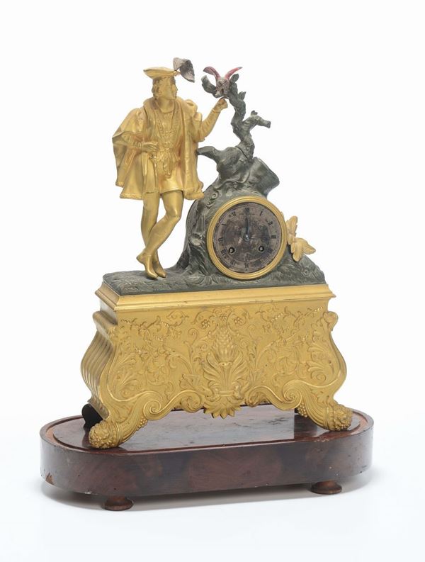 Pendola da tavolo in bronzo dorato, inizio XX secolo