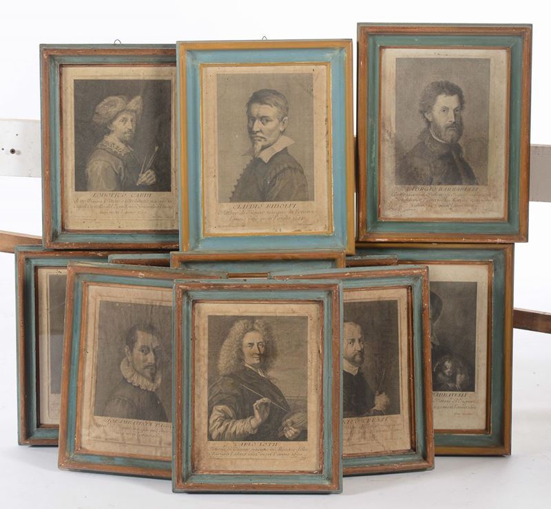 Dodici stampe con ritratti di pittori, XVIII secolo  - Auction Fine Art - Cambi Casa d'Aste