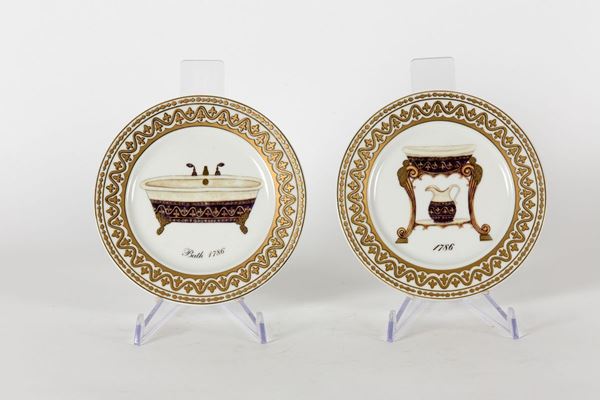 Lotto di due piattini in porcellana di Limoges, XX secolo