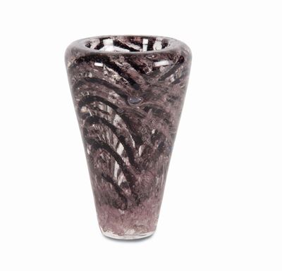 André Thuret, Vaso troncoconico in cristallo trasparente con decoro a festoni viola