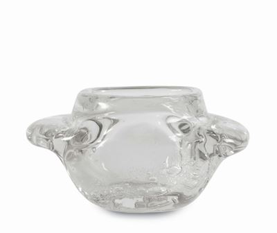Schneider, Francia, vaso ovale in cristallo con grandi anse applicate (1940 ca.)
