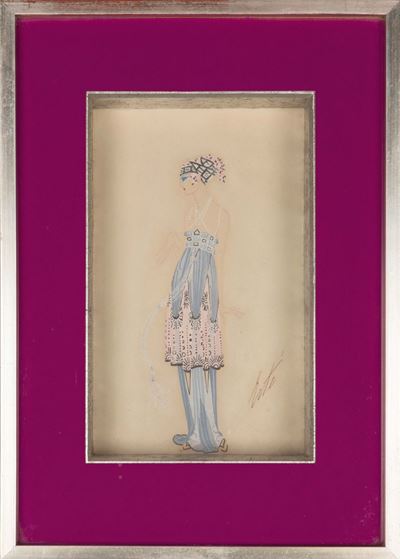 Erté, Bozzetto di moda in acquerellature su disegno
