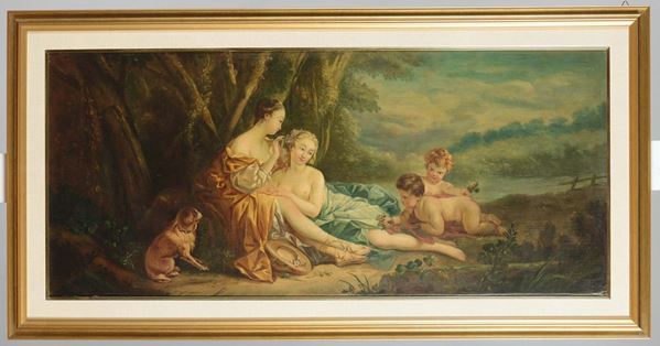 Lotto di tre dipinti nello stile di Boucher