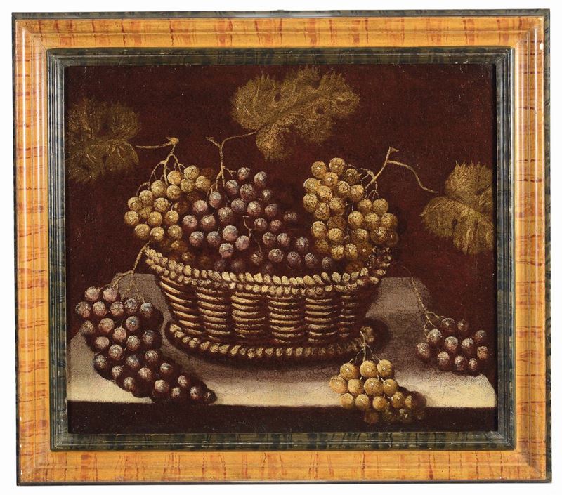 Scuola Piemontese del XVIII secolo Natura morta con cesto d’uva  - Auction Fine Art - Cambi Casa d'Aste