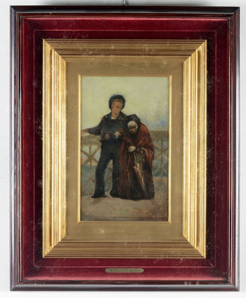 Angelo Dall'Oca Bianca  (1858-1952), seguace di Il marinaio e la nonna  - Auction 19th and 20th Century Paintings - Cambi Casa d'Aste