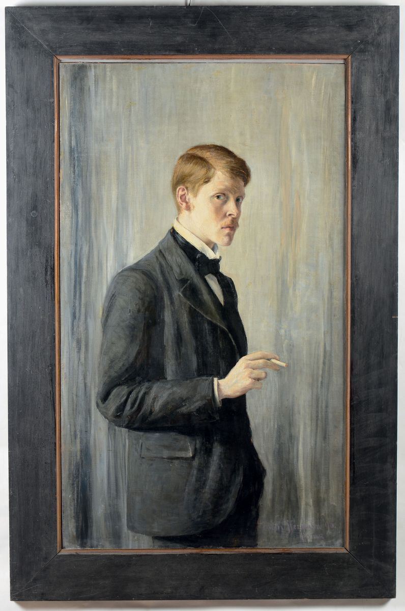 Oscar Hermann-Lamb (1876-1947) Ritratto di giovane con sigaretta  - Asta Dipinti del XIX e XX secolo - Cambi Casa d'Aste