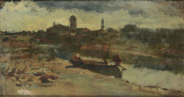 Pietro Fragiacomo (1856-1922), attribuito a Veduta di canale