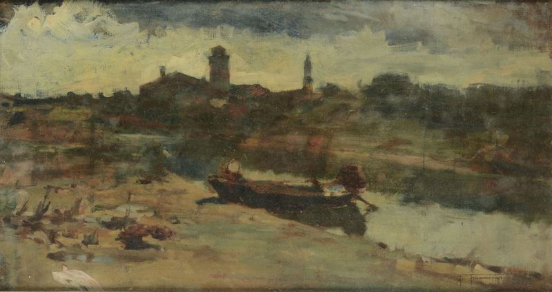 Pietro Fragiacomo (1856-1922), attribuito a Veduta di canale  - Asta Dipinti del XIX e XX secolo - Cambi Casa d'Aste
