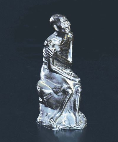 Figura di Saggio Seduto in Bronzo, Cina, Dinastia Qing, XIX Secolo