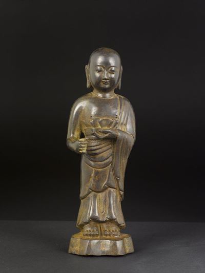 Figura di Luohan Eretto in Bronzo, Cina, XX Secolo