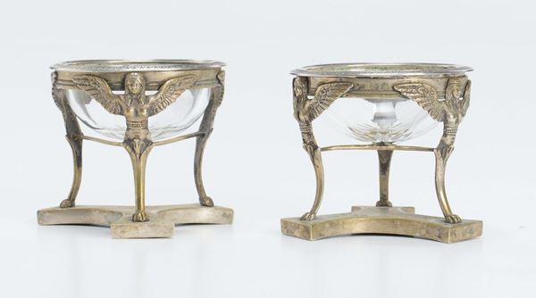 Coppia di salierine in argento, Lombardo-Veneto, metà XIX secolo
