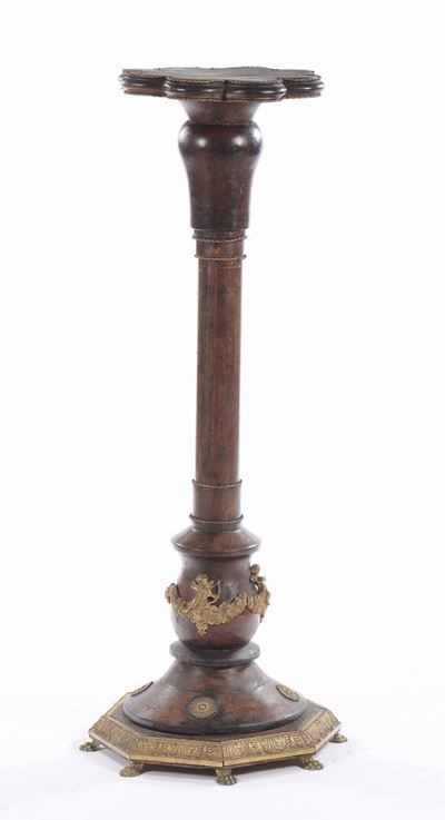 Colonna in Legno con Applicazioni di Bronzi Dorati, XIX Secolo