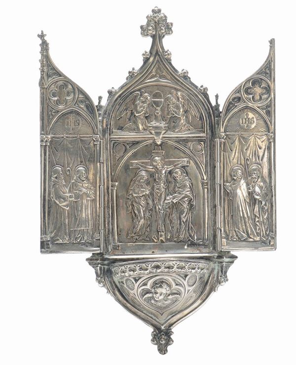 Acquasantiera neogotica in argento, XIX-XX secolo