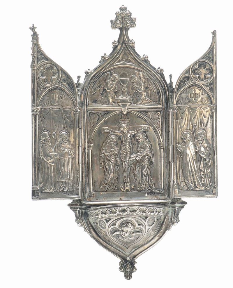 Acquasantiera neogotica in argento, XIX-XX secolo  - Auction Fine Art - Cambi Casa d'Aste