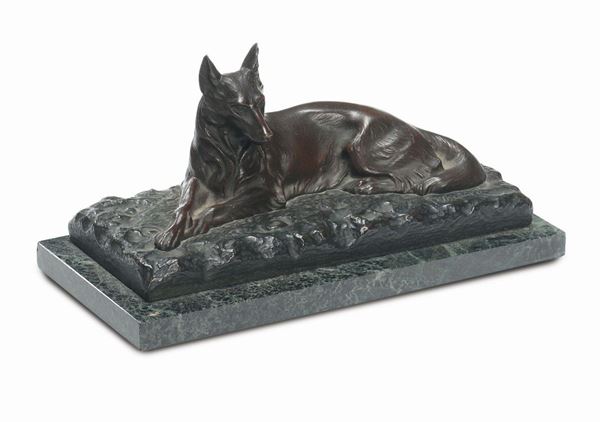 Cane lupo in bronzo, firmato R. Varnier