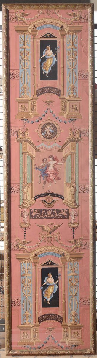 Pannello Policromo Decorato a Tempera, XIX-XX Secolo