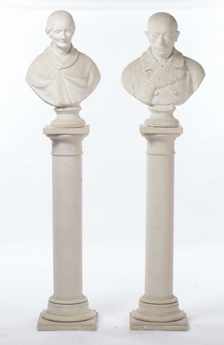 Due busti in gesso con colonne  - Asta Antiquariato - Cambi Casa d'Aste