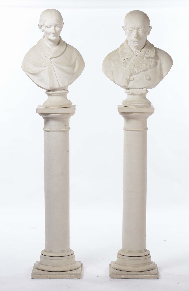 Due busti in gesso con colonne  - Asta Antiquariato - Cambi Casa d'Aste