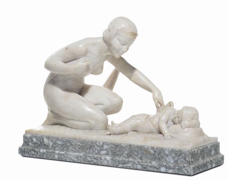 Gruppo in marmo bianco raffigurante Amore e Venere, XIX secolo  - Asta Antiquariato - Cambi Casa d'Aste