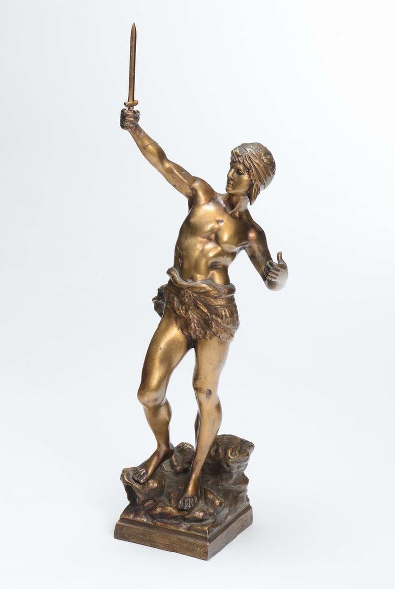 Scultura in bronzo dorato raffigurante guerriero, XIX secolo  - Asta Antiquariato - Cambi Casa d'Aste