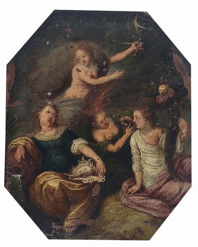 Scuola del XVIII Secoloscena Mitologica con Muse