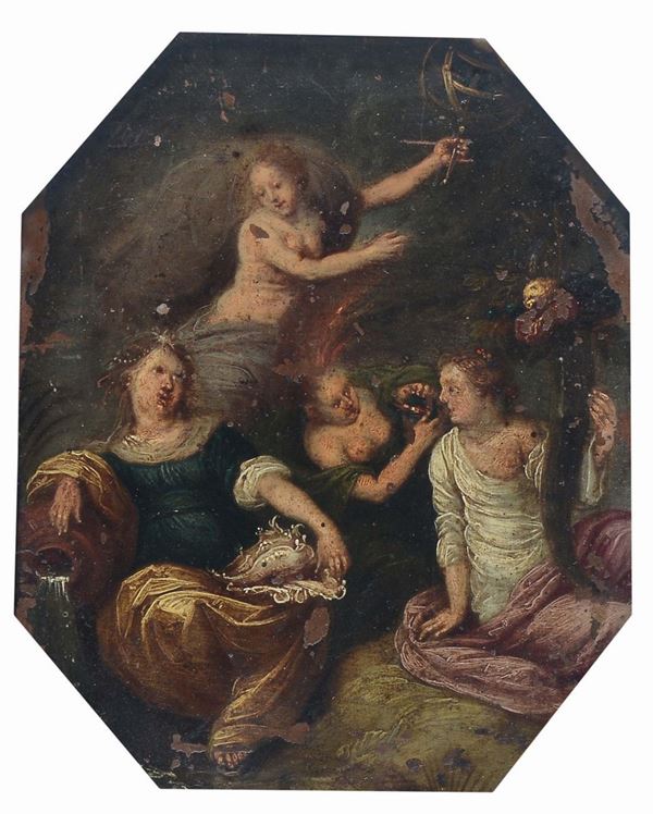 Scuola del XVIII secolo Scena mitologica con muse