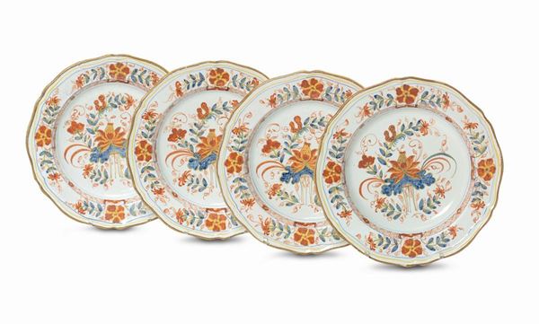 Quattro piatti in maiolica policroma, Fermiani XIX secolo
