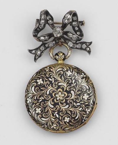Orologio da Tasca con Smalti e Diamanti di Vecchio Taglio