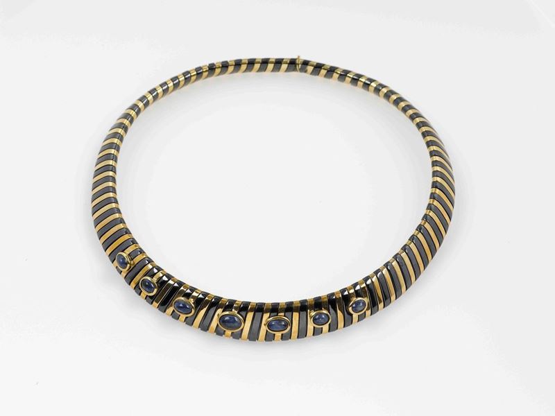 A sapphire, gold and metal necklace  - Auction Fine Art - Cambi Casa d'Aste