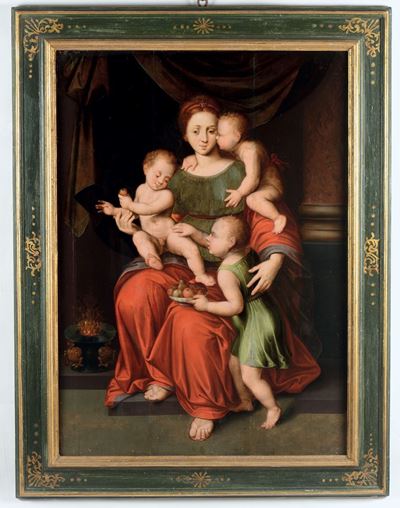 Pittore Olandese del XVI Secolofigura Femminile con Putti