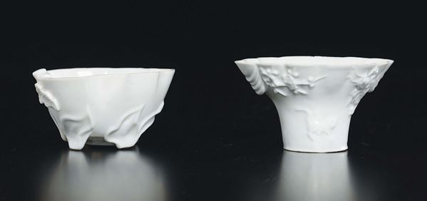 Two Blanc de Chine cups with flowers in relief, China, Qing Dynasty, late 19th century
