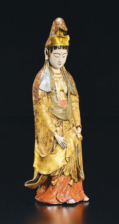 Figura Femminile con Velo in Porcellana Satsuma, Giappone, XX Secolo