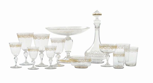 Servizio di bicchieri in vetro con decori in oro, Venezia, XIX secolo