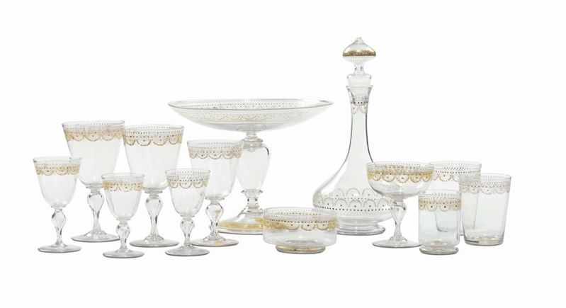 Servizio di bicchieri in vetro con decori in oro, Venezia, XIX secolo  - Asta Antiquariato - Cambi Casa d'Aste