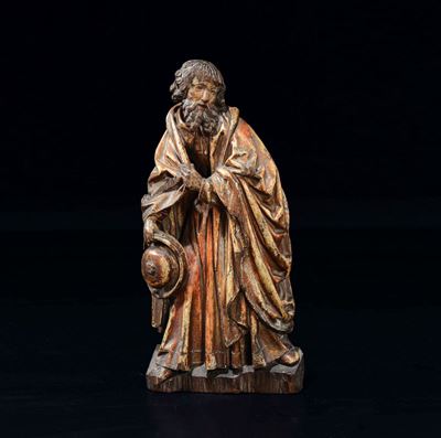 Scultura in Legno Policromo, Rappresentante Giuseppe di Arimatea, Scuola Tirolese, XVI Secolo