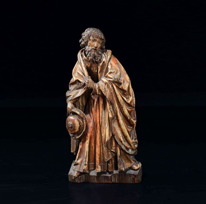 Scultura in legno policromo, rappresentante Giuseppe di Arimatea, scuola tirolese, XVI secolo  - Auction Sculpture and Works of Art - Cambi Casa d'Aste