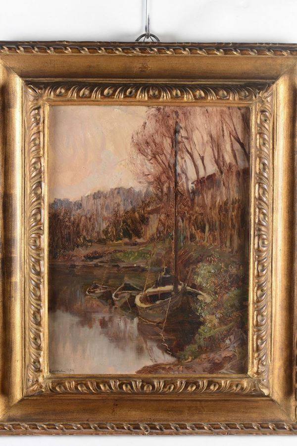 Lidio Ajmone (1884-1945) Barche a riposo