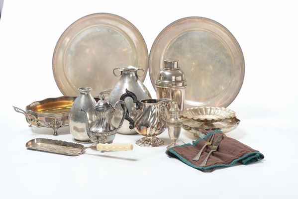 Lotto misto di oggetti in argento, XX secolo