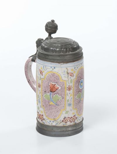Tankard in Porcellana e Metallo Argentato, Inghilterra XIX Secolo