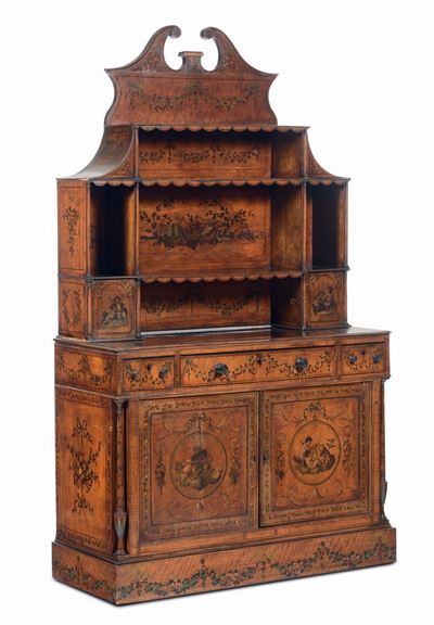 Credenza Edoardiana in Satinwood Modello Adam, Inghilterra XIX Secolo