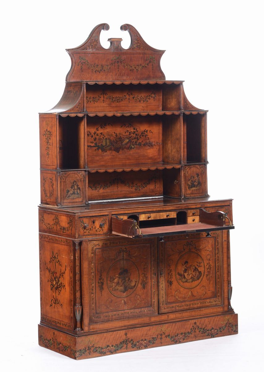 Credenza Edoardiana in Satinwood Modello Adam, Inghilterra XIX Secolo