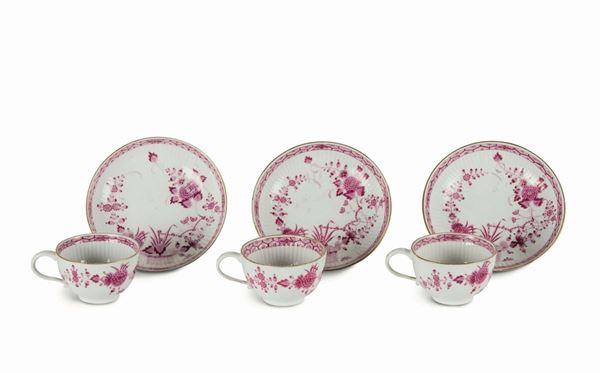 Three Meissen cups and saucers, Marcolini period, circa 1780